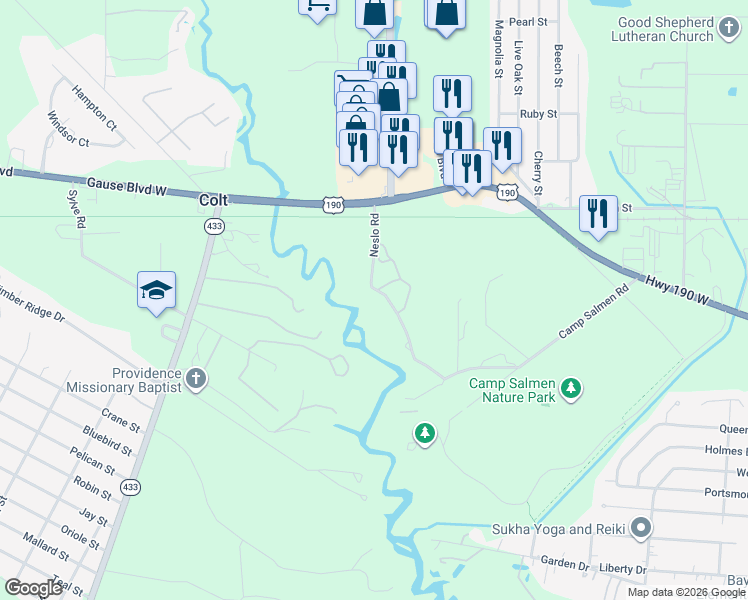 map of restaurants, bars, coffee shops, grocery stores, and more near 59505 Neslo Road in Slidell