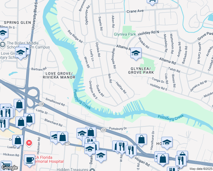 map of restaurants, bars, coffee shops, grocery stores, and more near 1039 Glynlea Road in Jacksonville