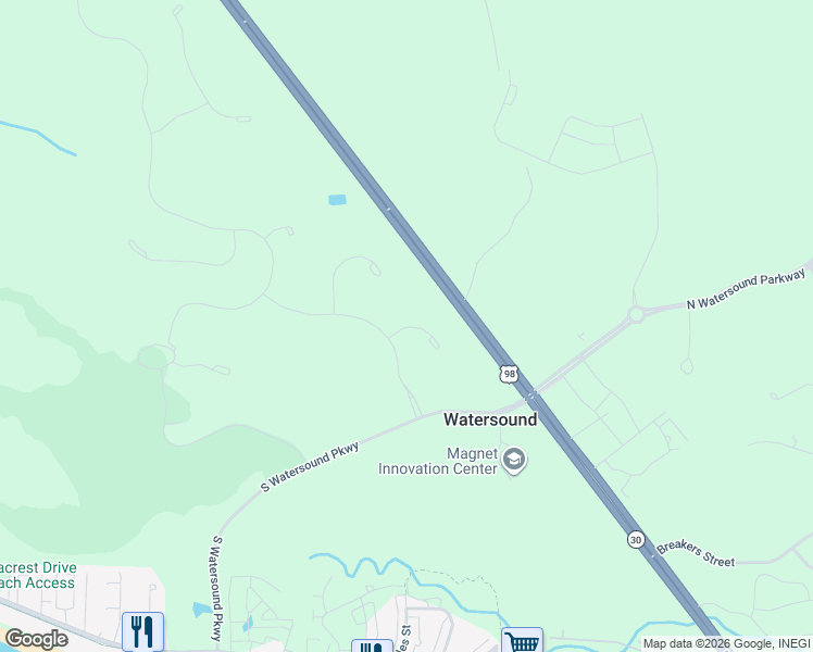 map of restaurants, bars, coffee shops, grocery stores, and more near US Highway 98 in Panama City Beach
