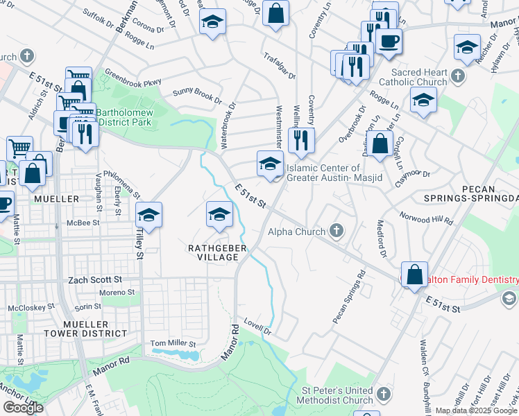 map of restaurants, bars, coffee shops, grocery stores, and more near in Austin