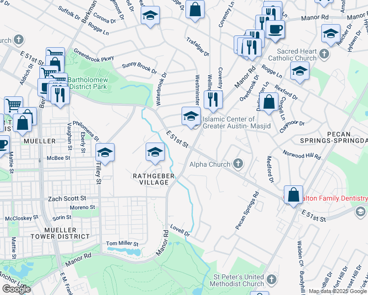 map of restaurants, bars, coffee shops, grocery stores, and more near in Austin