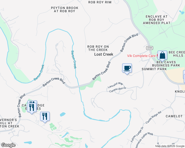 map of restaurants, bars, coffee shops, grocery stores, and more near 916 Barton Creek Boulevard in Austin
