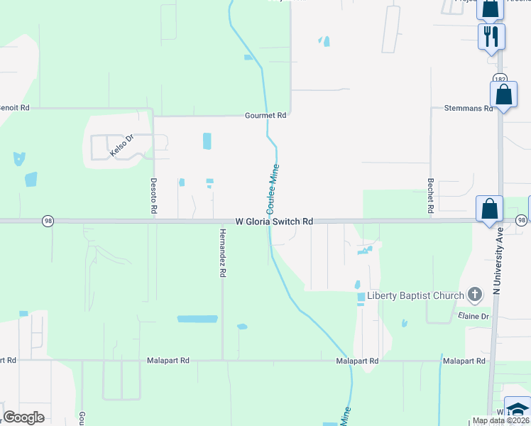 map of restaurants, bars, coffee shops, grocery stores, and more near 1400 West Gloria Switch Road in Carencro