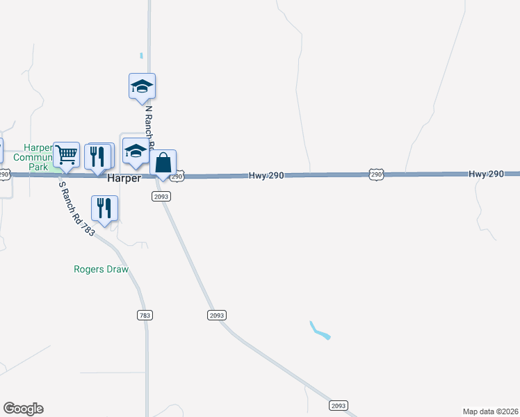 map of restaurants, bars, coffee shops, grocery stores, and more near 22685 U.S. 290 in Harper