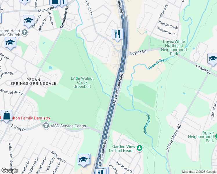 map of restaurants, bars, coffee shops, grocery stores, and more near 5970-6080 Ed Bluestein Blvd in Austin