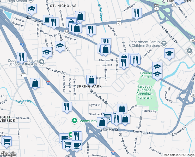 map of restaurants, bars, coffee shops, grocery stores, and more near 3369 Stillman Street in Jacksonville
