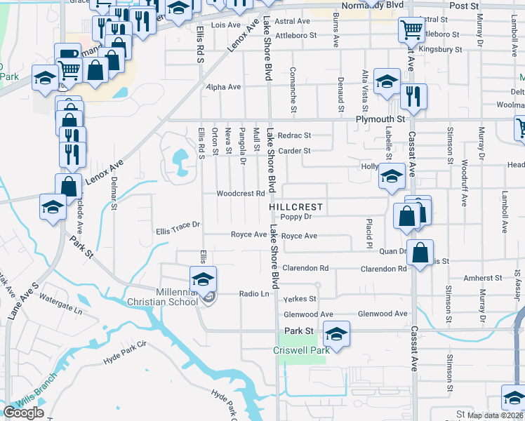 map of restaurants, bars, coffee shops, grocery stores, and more near 1318 Lake Shore Boulevard in Jacksonville