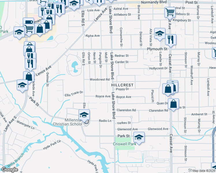 map of restaurants, bars, coffee shops, grocery stores, and more near 1318 Lake Shore Boulevard in Jacksonville