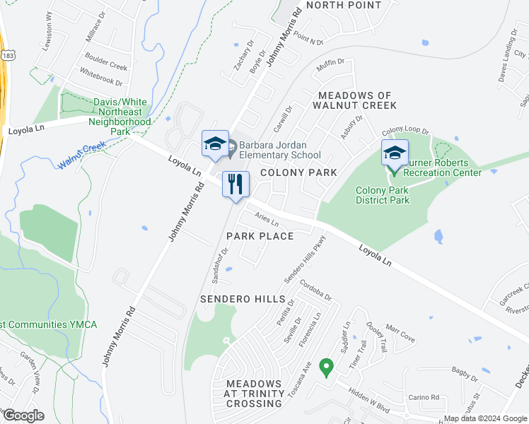 map of restaurants, bars, coffee shops, grocery stores, and more near 6700 Hillcroft Drive in Austin