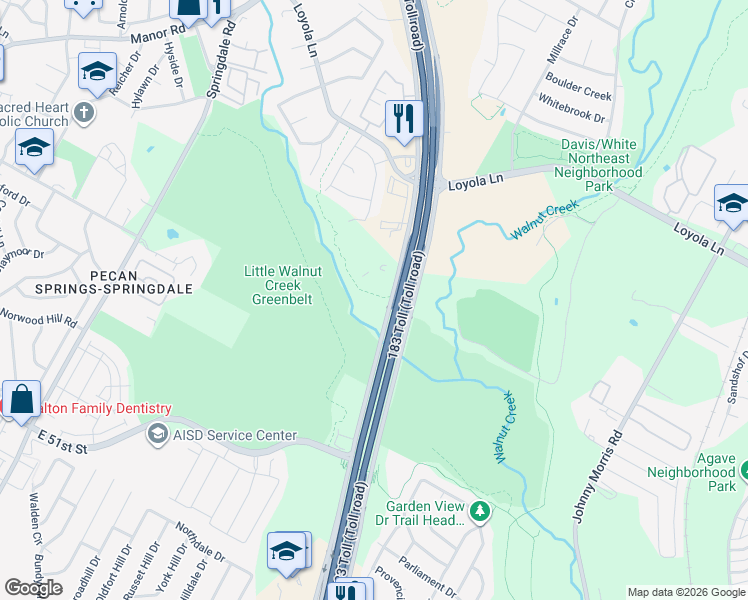 map of restaurants, bars, coffee shops, grocery stores, and more near 5970-6080 Ed Bluestein Blvd in Austin