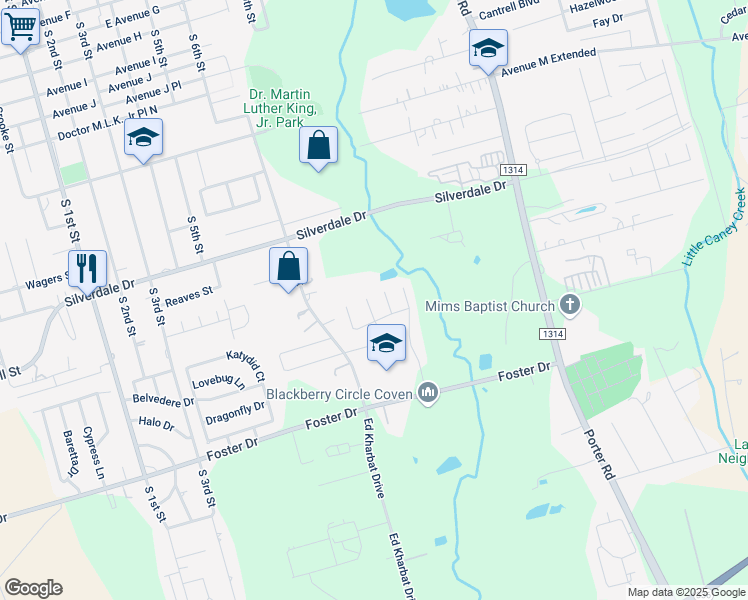 map of restaurants, bars, coffee shops, grocery stores, and more near 1210 Cedar Creek Drive in Conroe
