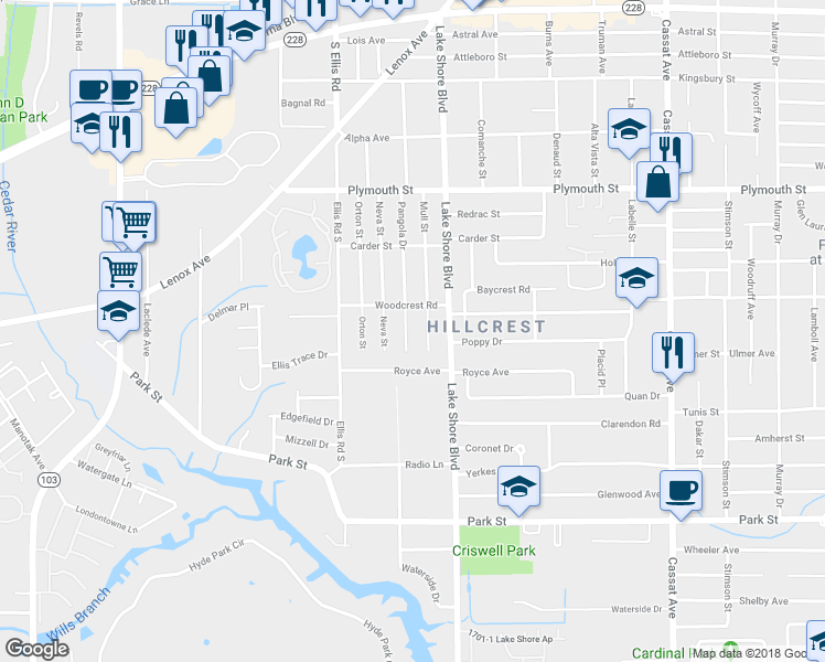 map of restaurants, bars, coffee shops, grocery stores, and more near 1323 Pangola Drive in Jacksonville