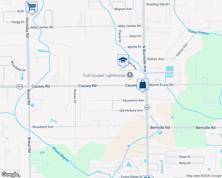 map of restaurants, bars, coffee shops, grocery stores, and more near 40375 Causey Road in Prairieville