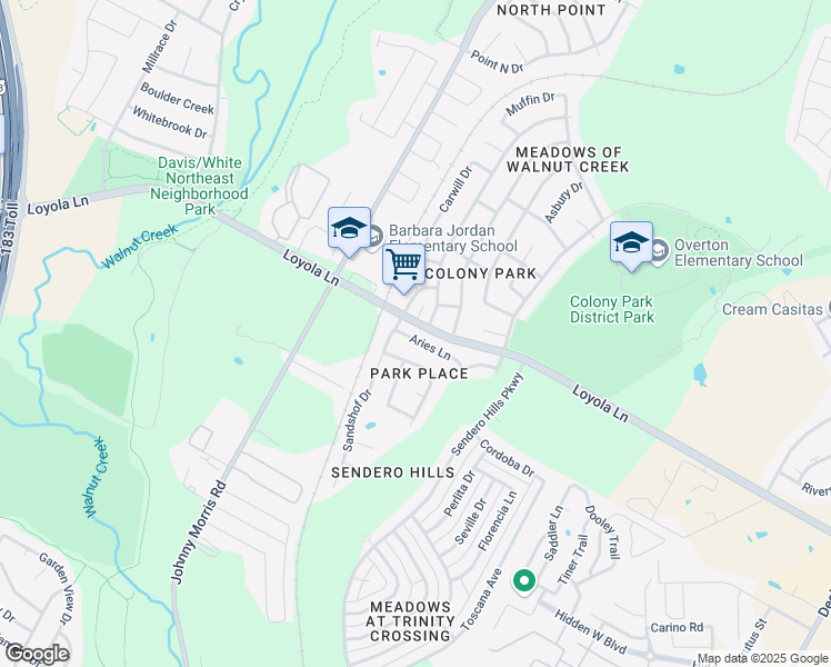 map of restaurants, bars, coffee shops, grocery stores, and more near 6706 Aries Lane in Austin