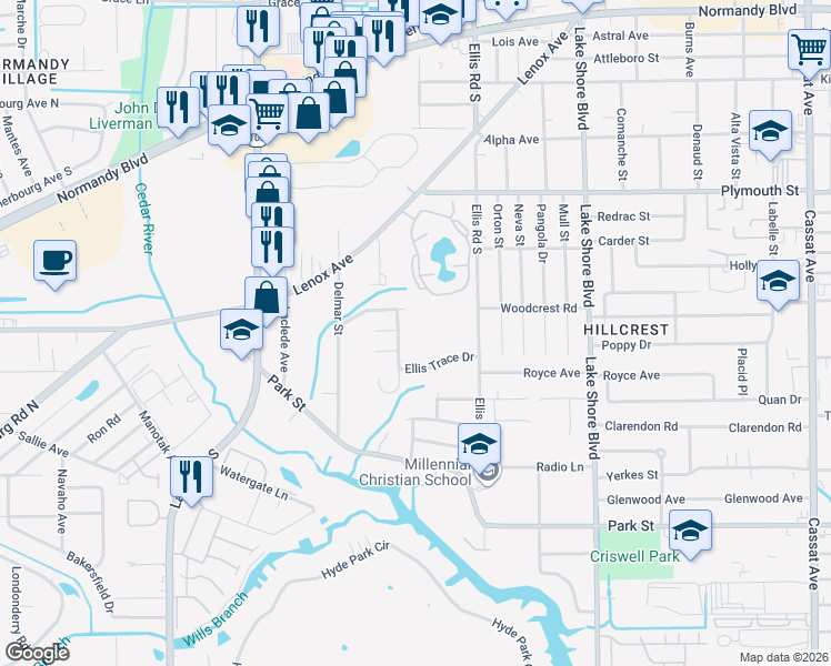 map of restaurants, bars, coffee shops, grocery stores, and more near 1302 Cedar Annex Avenue in Jacksonville