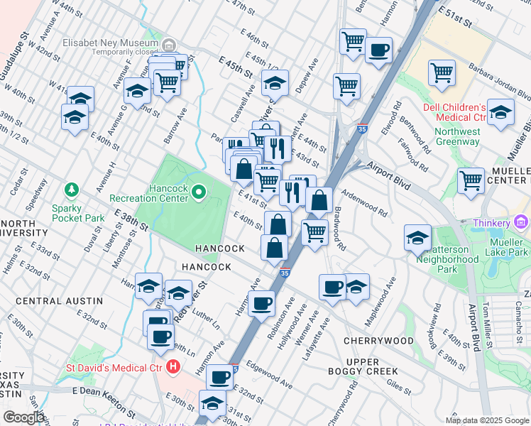 map of restaurants, bars, coffee shops, grocery stores, and more near 925 East 41st Street in Austin