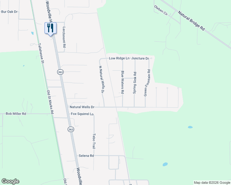 map of restaurants, bars, coffee shops, grocery stores, and more near 10088 Blue Waters Road in Tallahassee