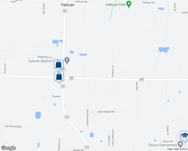 map of restaurants, bars, coffee shops, grocery stores, and more near 2958 West Gloria Switch Road in Carencro