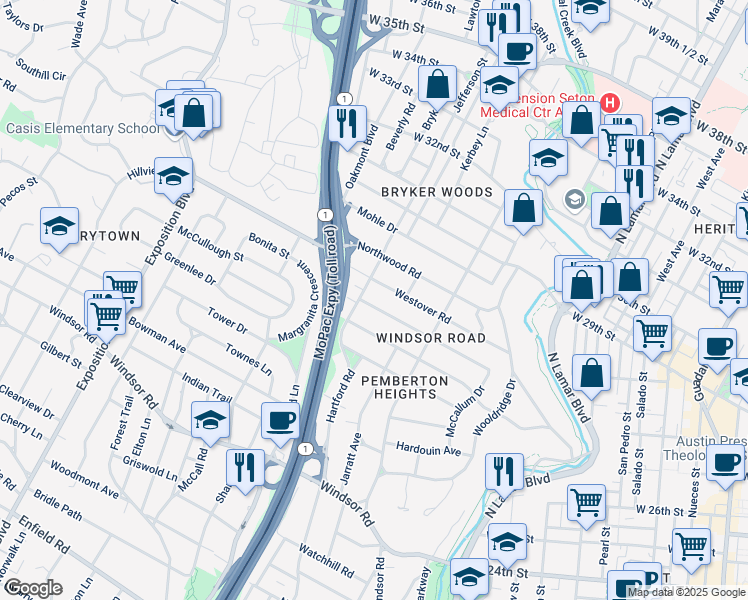 map of restaurants, bars, coffee shops, grocery stores, and more near 1610 Preston Avenue in Austin
