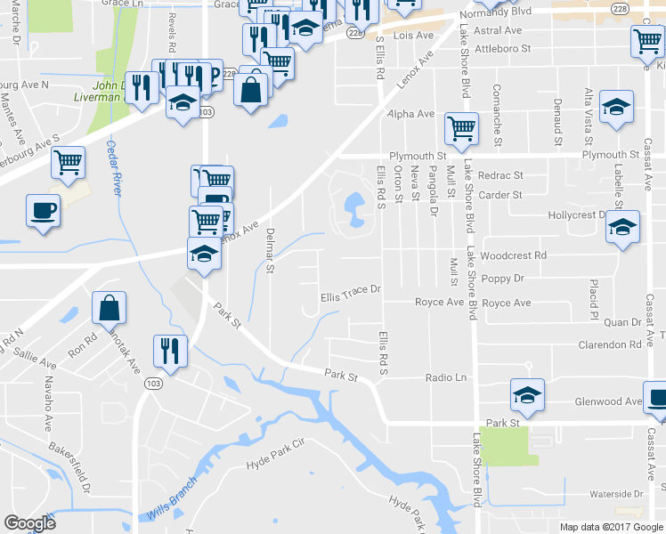 map of restaurants, bars, coffee shops, grocery stores, and more near 1302 Cedar Annex Avenue in Jacksonville
