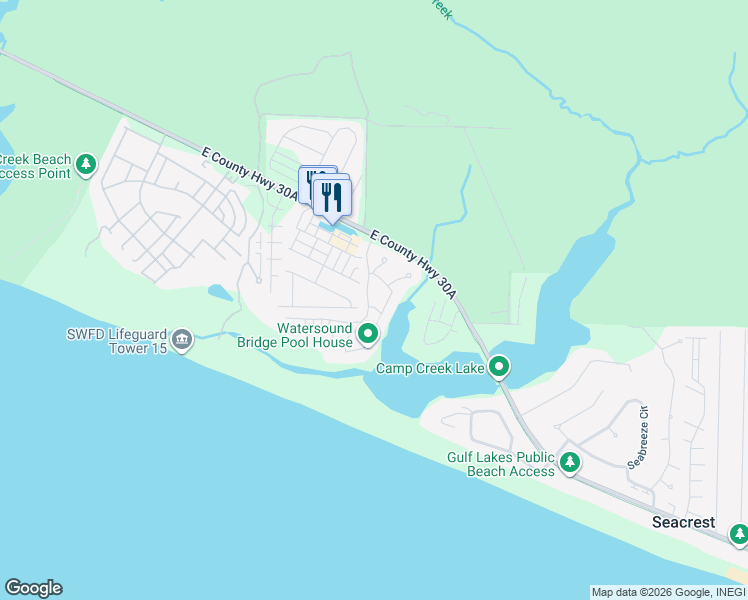 map of restaurants, bars, coffee shops, grocery stores, and more near 9 Lake Causeway in Panama City Beach