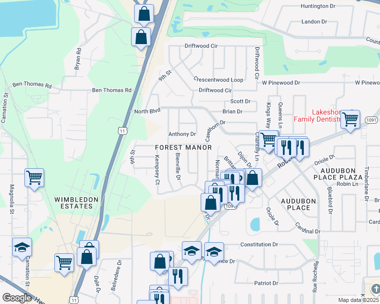 map of restaurants, bars, coffee shops, grocery stores, and more near 122 Lafitte Drive in Slidell