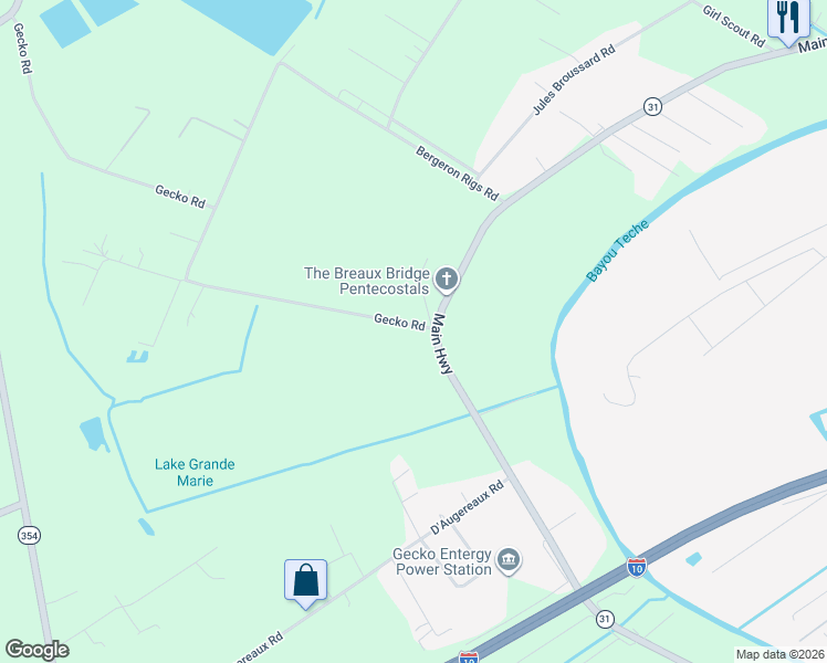 map of restaurants, bars, coffee shops, grocery stores, and more near 1278 Gecko Road in Breaux Bridge