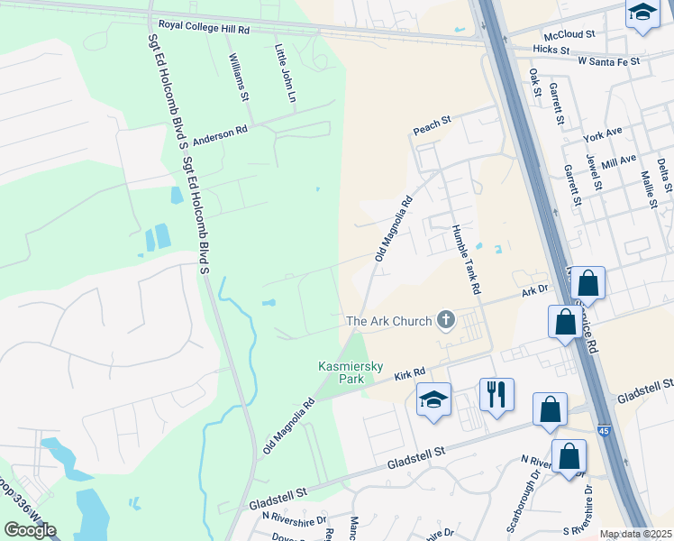 map of restaurants, bars, coffee shops, grocery stores, and more near 1521 White Road in Conroe