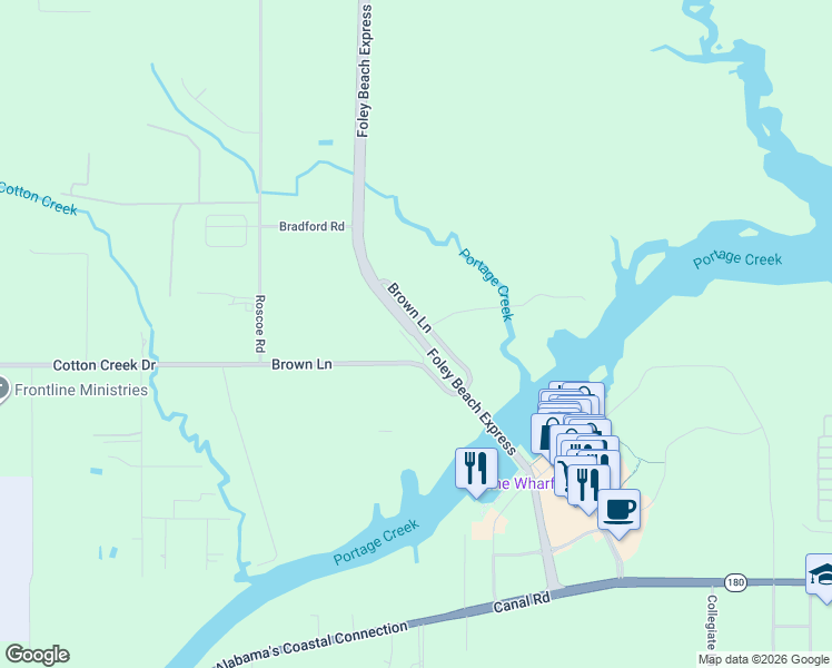 map of restaurants, bars, coffee shops, grocery stores, and more near Foley Beach Express in Orange Beach