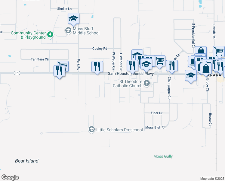 map of restaurants, bars, coffee shops, grocery stores, and more near 220 Reeves Rd in Lake Charles