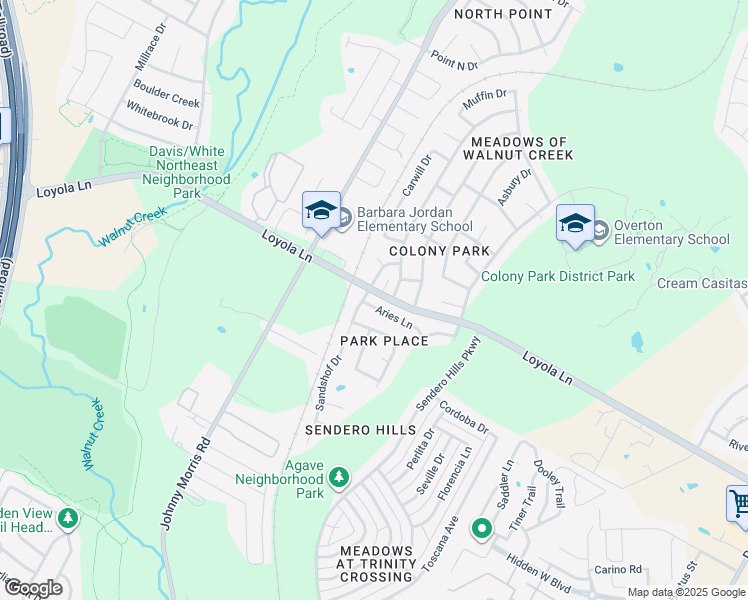 map of restaurants, bars, coffee shops, grocery stores, and more near 6702 Aries Lane in Austin