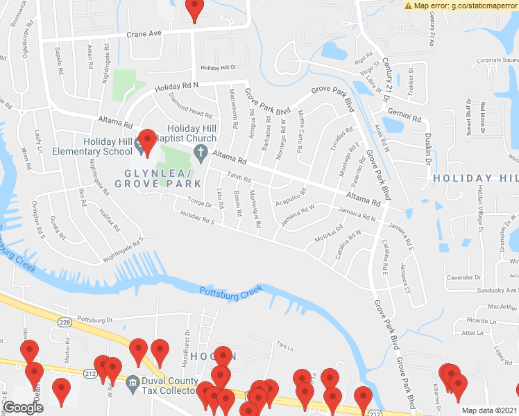 map of restaurants, bars, coffee shops, grocery stores, and more near 1057 Martinique Road in Jacksonville