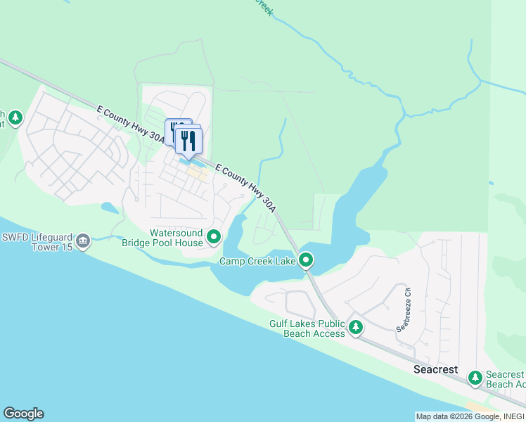 map of restaurants, bars, coffee shops, grocery stores, and more near 260 Gulf Lane in Panama City Beach