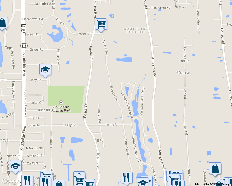 map of restaurants, bars, coffee shops, grocery stores, and more near 2601 Forest Boulevard in Jacksonville
