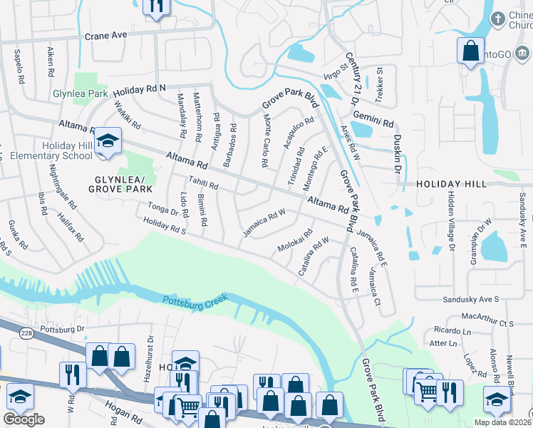 map of restaurants, bars, coffee shops, grocery stores, and more near 1208 Jamaica Road West in Jacksonville