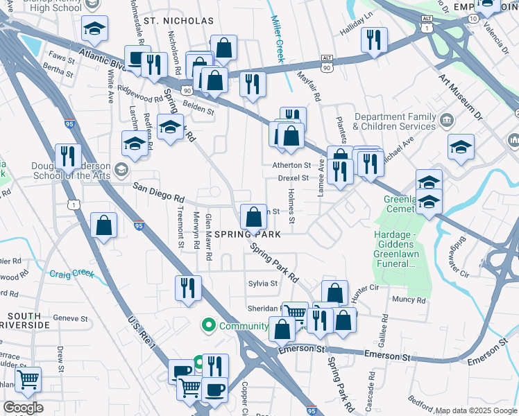 map of restaurants, bars, coffee shops, grocery stores, and more near 3369 Stillman Street in Jacksonville