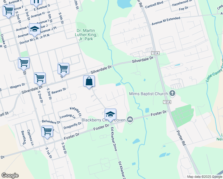 map of restaurants, bars, coffee shops, grocery stores, and more near 1210 Cedar Creek Drive in Conroe