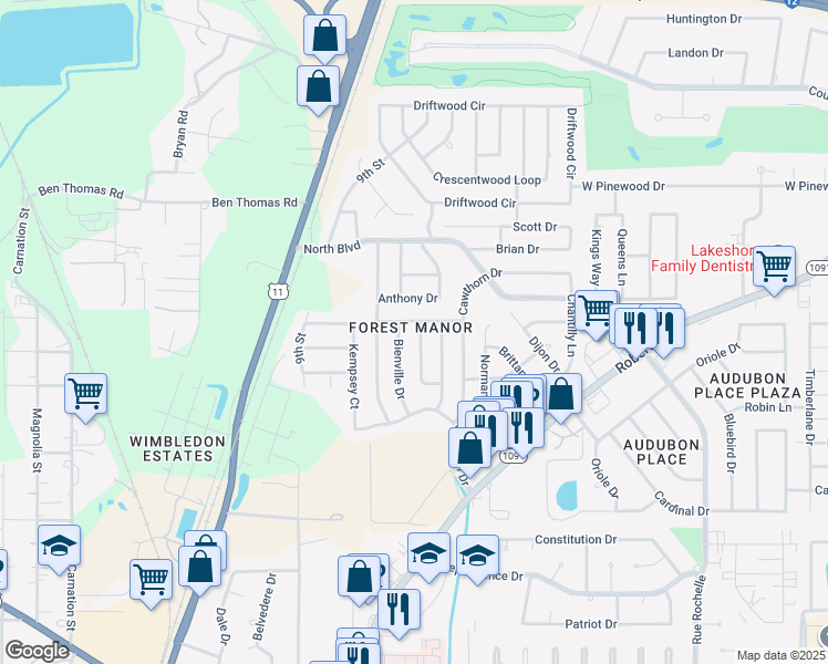 map of restaurants, bars, coffee shops, grocery stores, and more near 122 Lafitte Drive in Slidell