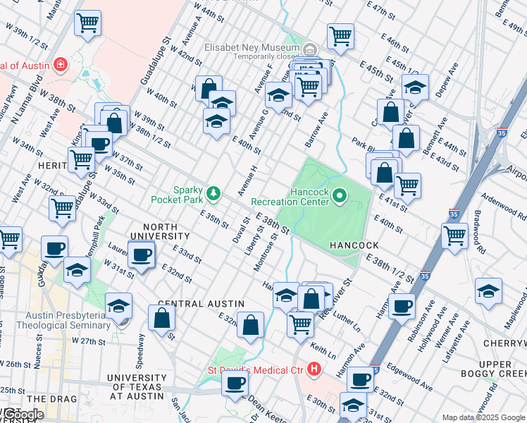 map of restaurants, bars, coffee shops, grocery stores, and more near in Austin