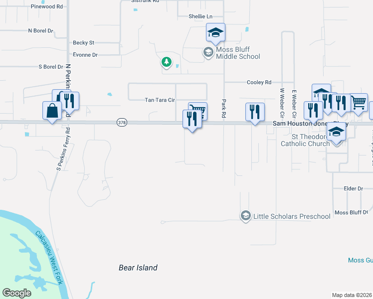 map of restaurants, bars, coffee shops, grocery stores, and more near 267 Sallengs Road in Lake Charles