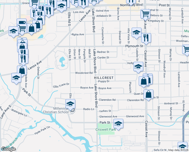 map of restaurants, bars, coffee shops, grocery stores, and more near 1318 Lake Shore Boulevard in Jacksonville