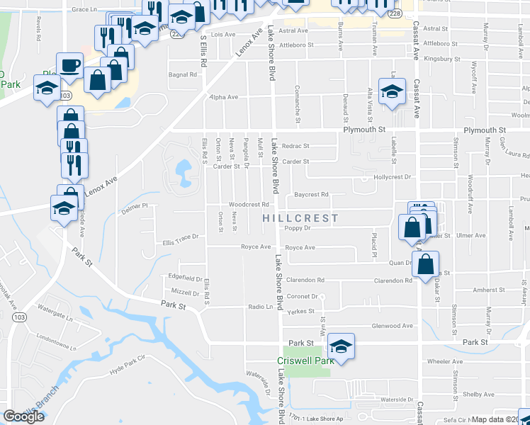 map of restaurants, bars, coffee shops, grocery stores, and more near 1318 Lake Shore Boulevard in Jacksonville