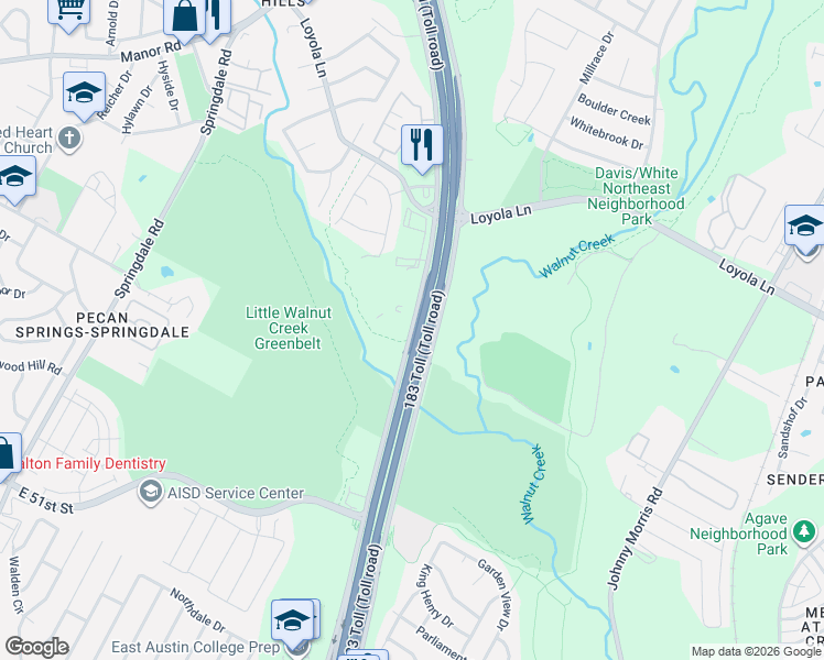 map of restaurants, bars, coffee shops, grocery stores, and more near 5970-6080 Ed Bluestein Blvd in Austin