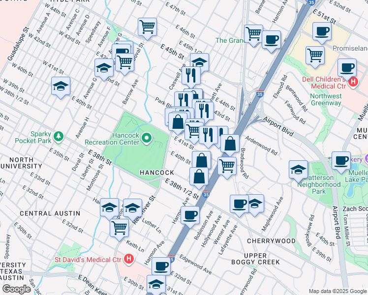 map of restaurants, bars, coffee shops, grocery stores, and more near 925 East 41st Street in Austin