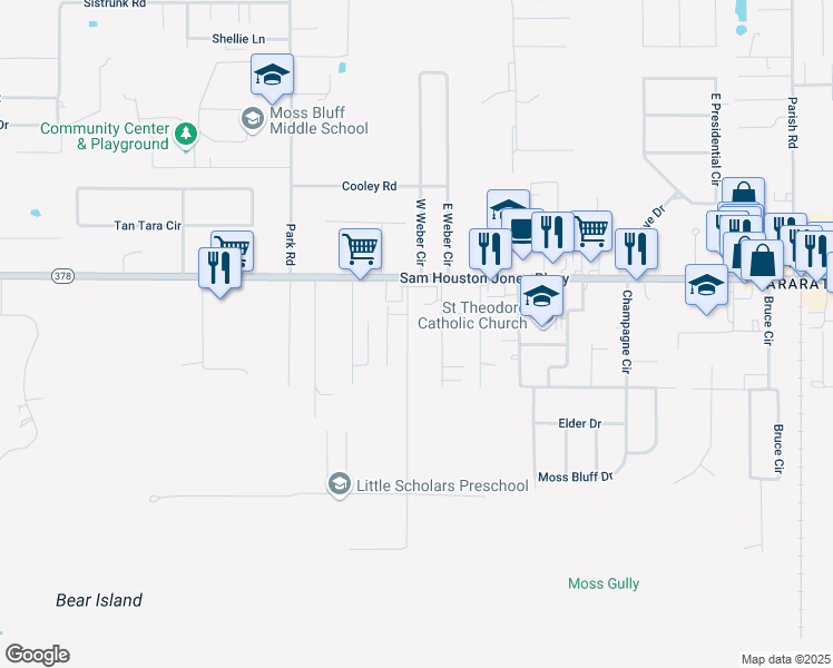 map of restaurants, bars, coffee shops, grocery stores, and more near 220 Reeves Road in Lake Charles