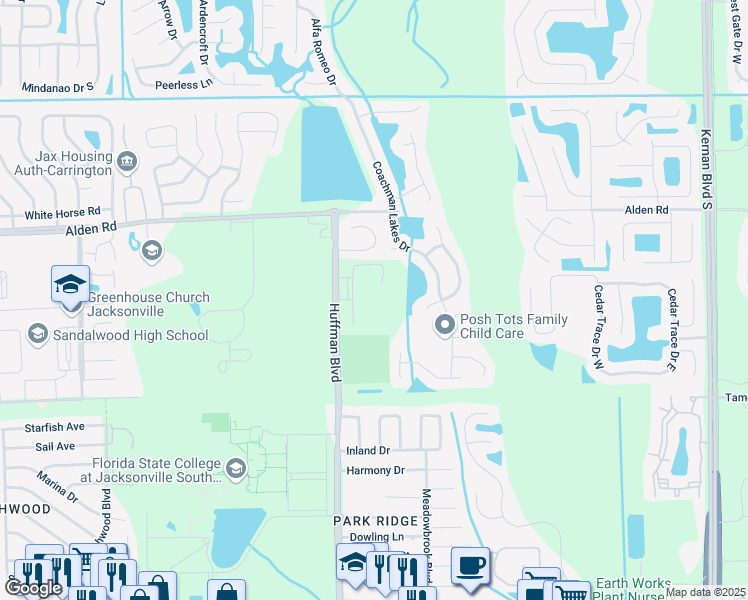 map of restaurants, bars, coffee shops, grocery stores, and more near 2671 Huffman Boulevard in Jacksonville