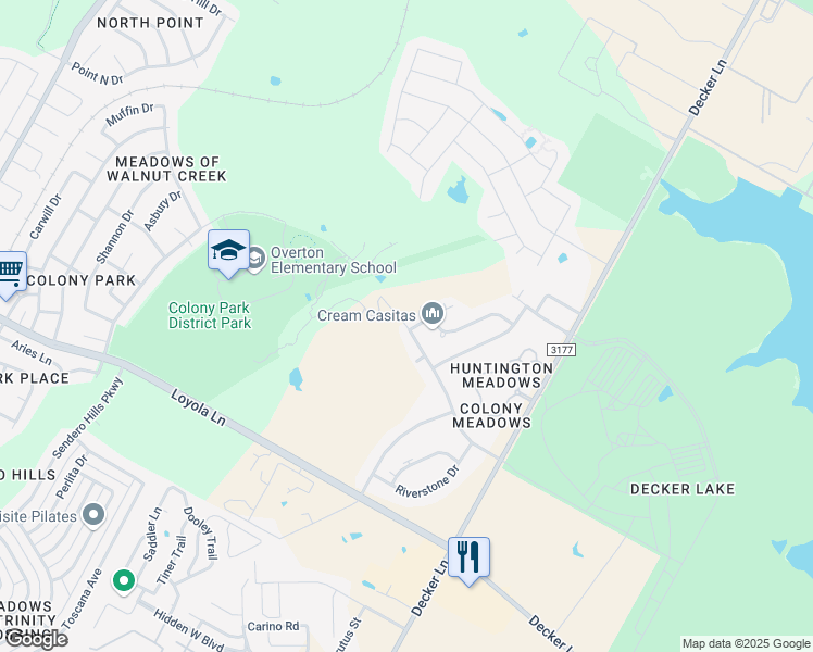 map of restaurants, bars, coffee shops, grocery stores, and more near Colony Loop Drive in Austin