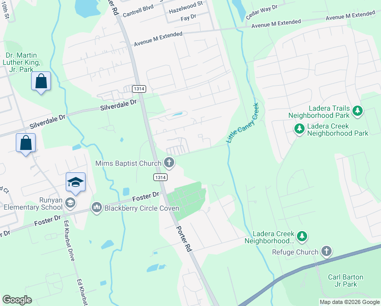 map of restaurants, bars, coffee shops, grocery stores, and more near 1961 Argo Road in Conroe