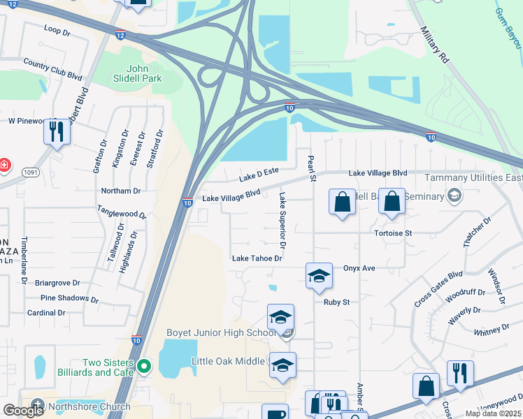 map of restaurants, bars, coffee shops, grocery stores, and more near 216 Kepler Lake Court in Slidell