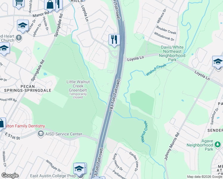 map of restaurants, bars, coffee shops, grocery stores, and more near 5970-6080 Ed Bluestein Blvd in Austin